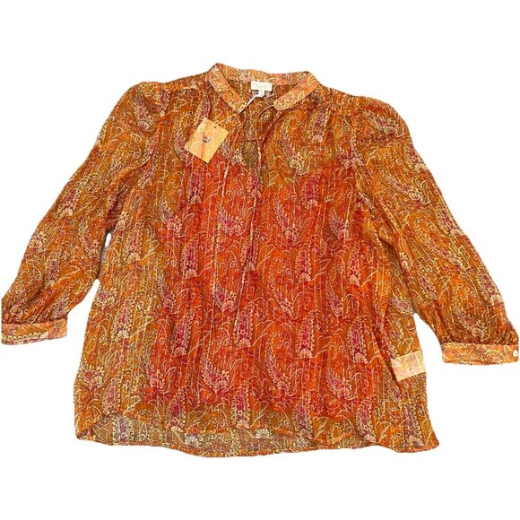Pablo French Designer Silk Blend Blouse Size 40 US 8 Orange Floral Sheer Boho - Picture 1 of 7